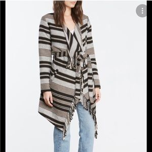 BB Dakota Belted Wool Blend Coat Sweater Size XS Black Gray Cowgirl Bohemian.